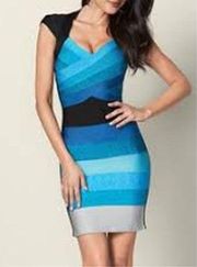 Venus Bandage Ombre Cap Sleeve Mini Dress Blue Small