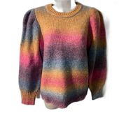 Crown & Ivy Multi-Colored Rainbow Puff Sleeve Sweater S