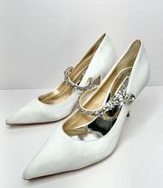 Badgley Mischka Theory Satin Mary Jane Pumps Size 9 White Stiletto Heels