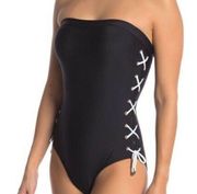 New. Tommy Hilfiger black lace side bandeau swimsuit. Size 8