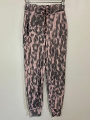 Women’s Soft N’Easy Leopard Print Lace Up Jogger Pink Size XS NWT FLAW