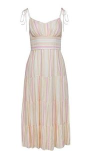 PAIGE Yellow & Pink Striped‎ Sleeveless Midi Dress Size XS