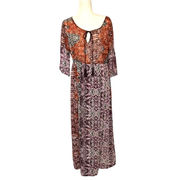 Earthbound Trading Co Bohemian Maxi Dress Size Large Purple Orange Sheer