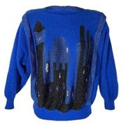 Vintage Jacques Vert Sweater XS Blue Metallic Lambs Wool Angora Synthetic Blend