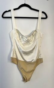 WeWoreWhat Ivory Silk Ruched Body Suit