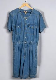 NWT Vintage 90s Short Sleeve Denim Romper One Piece Size L