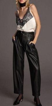 Anthropologie Maeve Faux Leather Taper Pleated Pants NEW Black Size 4