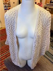 , Anthropologie, Open Front Beige Knit Sht-Slvlss Cardigan, Sz M