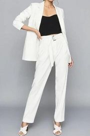 Reiss Mia Fluid Belted Straight Leg Trousers High Waisted Pants Pleated White 6