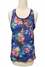 Everly Floral Racerback Tank Top Blue Size Small