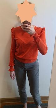 MANGO BASICS Knitted Top Long Sleeve with Ruffles Size Small Red