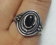 Natural Black  Sterling Silver Gemstone Ring No Stamp Ring size - 8