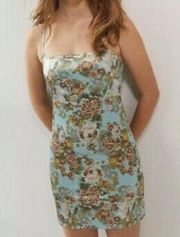 Urban Outfitters  Floral Mini Slip Dress Sz Medium Blue Asian Flowers Print