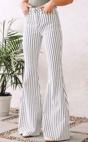 Judy Blue Ultra High Rise Super Flare White Striped Jeans Size 14