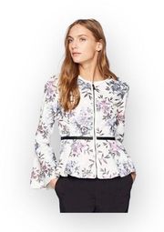 new Bagatelle ✦ Floral Print Peplum Peforated Vegan Leather Jacket ✦ Ivory Lilac