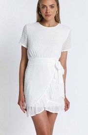 Showpo. Dress White Perfect Solution Mini Dress Sz 4 NWT Swiss Dots Wrap