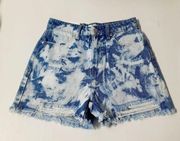 BP Shorts Womens Size 26 Blue Tie Dye Distressed Cut Off Raw Hem Denim Jeans