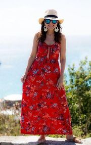 Evereve Allison Joy Red Floral Knit Maxi Dress Small Sleeveless Size Small