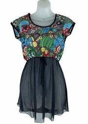 Elif Jordan Taylor Adela Swim Coverup Floral Embroider Black Size XS