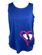 Maternity Tank Top With Baby Feet and Heart Around Them Blue Size XLarge