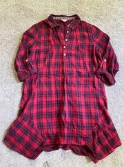 Hem & Thread women’s small red plaid tunic top / shirt dress