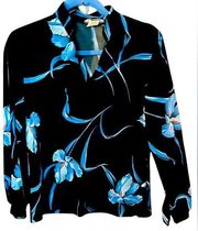 MARDI MODES NEW YORK Blouse Womens 10 Black Long Sleeve Floral Buttons VINTAGE