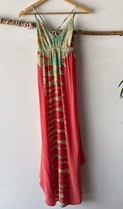 Gypsy Dress Womens Medium Colorful Tie Dye Maxi Silk Summer Boho Fairy Luxe