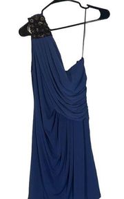 Max and Cleo Blue Sleeveless One Arm Ruched Layered Formal Dress Women Sz 8