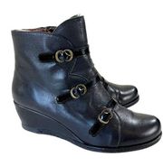 Eric Michael 'Lena' Leather Buckle Strap Wedge Heel Boot