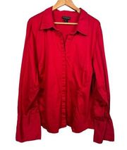 22/24 Womens Button Down Shirt Top Red Long Sleeves Cotton Spandex C