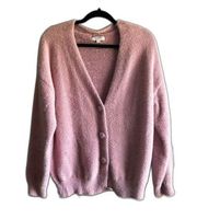 Andree By Unit Pink Fuzzy Eyelash Knit Cardigan Sweater Button Down - Medium