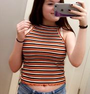 Orange Striped High Neck Tank Top 