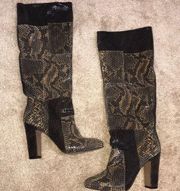 7 for All Mankind Women’s Snake Print Faux Leather Tall Heeled Platform Boots