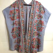 Umgee Kimono Style Open Front Cardigan with Floral Embroidery. Medium