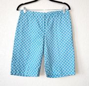 Turquoise Blue Geometric Print Bermuda Shorts Size 4