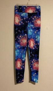 EUC See You Monday Blue & Purple Galaxy Leggings size medium