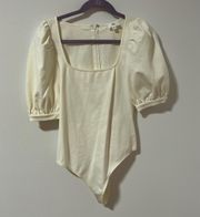 LPA Women's White Half Sleeves Square Neck Bria Bodysuit Size Medium