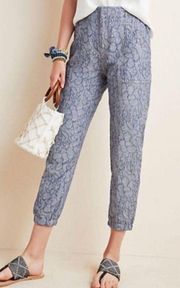 Anthropologie Bari Jacquard embroidered jogger ankle pants L