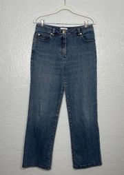 St John Sport Women 8 Medium Wash Denim Straight Cut Jeans Stretch High Waisted