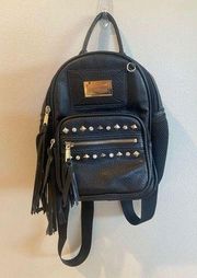 JUICY COUTURE Small Black Faux Leather Backpack with Metal/Rhinestone Detail