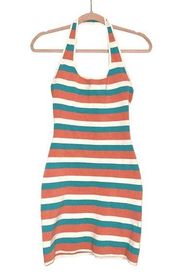 Aritzia Babaton Sculpt Knit Backless Halter Stripe Mini Dress SMALL