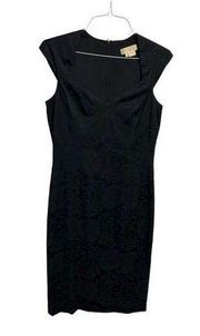 Michael Kors Collection Black Floral Fitted Sheath Dress Size