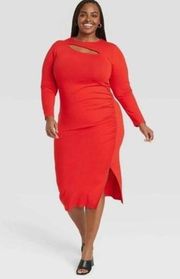 NWT Womens Ava & Viv Front Cutout Red Holiday Ruched Dress - Sz 2X