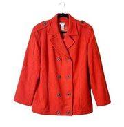 Talbots Wool Blend Pea Coat Jacket in Dark Orange Size 14