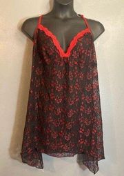 Secret Treasures black and red floral lace negligee