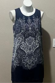 Rose and olive blue patterned sleeveless dress