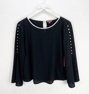 Vince Camuto Black Poly Blend Slit Sleeve Boat Neck Top Buttons Size Small S NWT