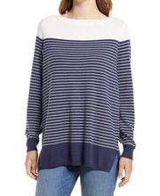 Caslon Colorblock Stripe Pullover Sweater In Navy And Cream Stripe Size L
