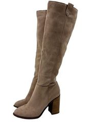 Society Saint Boots Nude Tan Faux Suede Tall Block Heel Women’s Size 7.5