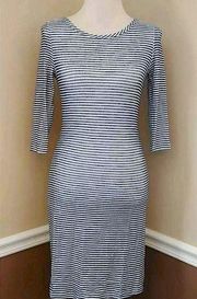 NEW Modcloth Moon Navy Blue & White Striped 3/4 Sleeves Form Fit Dress S